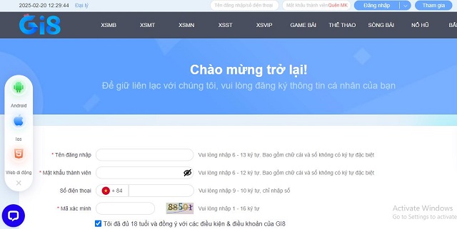 Hoàn thành đúng các yêu cầu trong form đăng ký Gi8 Hoàn thành đúng các yêu cầu trong form đăng ký Gi8