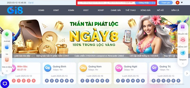 Nhập thông tin đăng nhập Gi8 Nhập thông tin đăng nhập Gi8