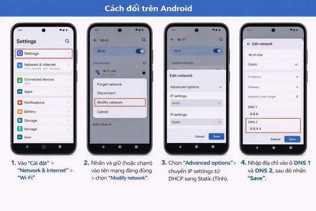 Cách đổi DNS trên Điện thoại Android