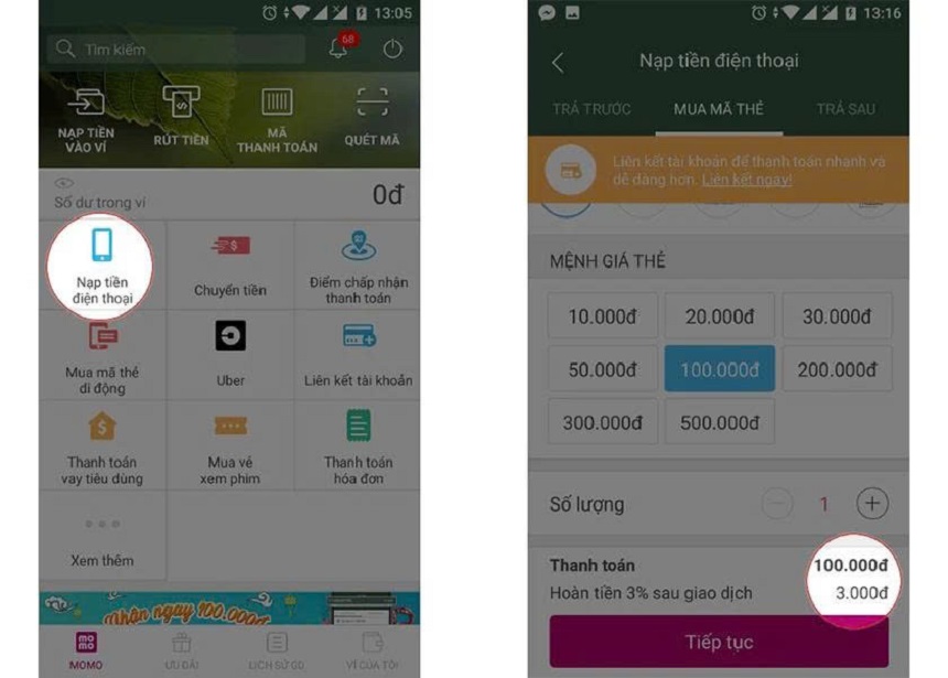 Người dùng thực hiện nạp game trực tiếp trên điện thoại
